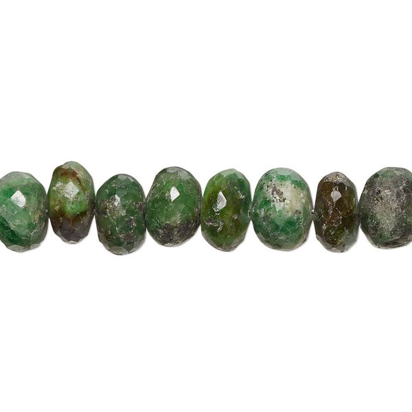 Bead, chrome diopside (natural), 9x5mm-10x5mm hand-cut faceted rondelle with 0.4-1.4mm hole, C grade, Mohs hardness 5-1/2 to 6. Sold per 8-inch strand. image number 0