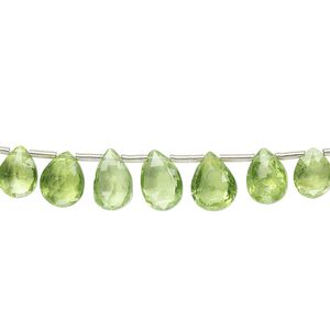 Peridot 1pkg1, hand-cut top-drilled faceted puffed teardrop bead natural 4 inch graduated 5x3mm-8x4mm