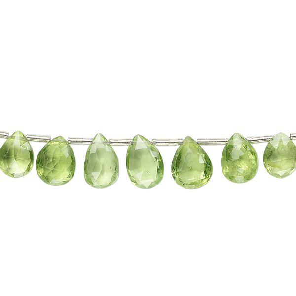 Peridot 1pkg1, hand-cut top-drilled faceted puffed teardrop bead natural 4 inch graduated 5x3mm-8x4mm image number 0