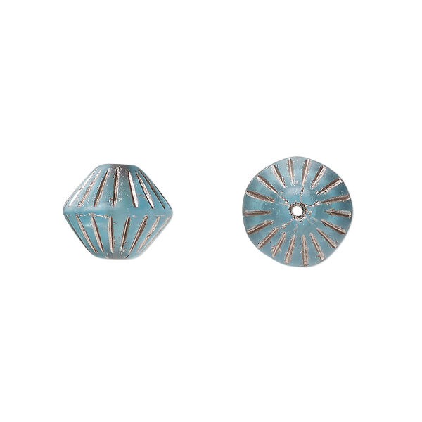 Bead, Preciosa, Czech pressed glass, opaque teal light copper, 11mm fluted bicone. Sold per pkg of 12. image number 0