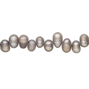 Freshwater pearl 1pkg1, top-drilled rice, 14 inch soft silver 6x5mm-9x6mm cultured