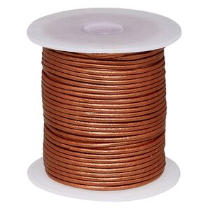 Cord, leather (coated), metallic brick red, 1-1.2mm. Sold per 25-yard spool.