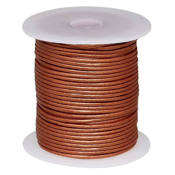 Cord, leather (coated), metallic brick red, 1-1.2mm. Sold per 25-yard spool. image number 0