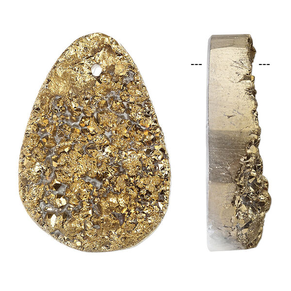 Focal, druzy agate (coated), metallic gold, 28x20mm-38x26mm hand-cut freeform, B grade, Mohs hardness 6-1/2 to 7. Sold individually. image number 0