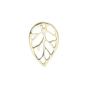 Component, gold-finished sterling silver, 22x14.5mm leaf with cutout design. Sold individually.
