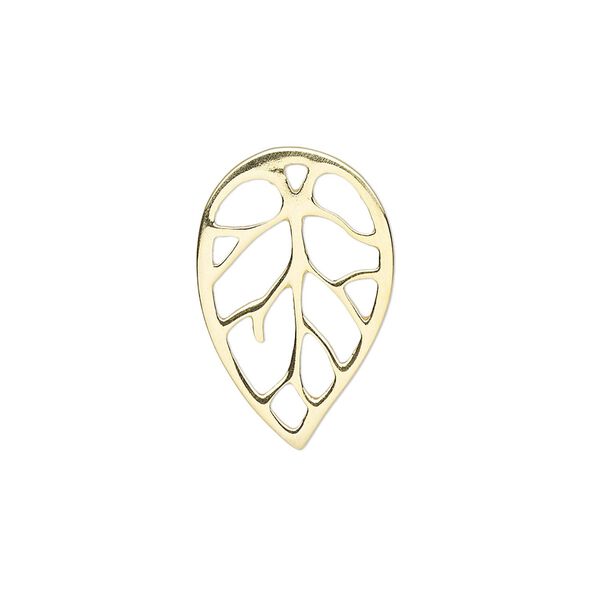 Component, gold-finished sterling silver, 22x14.5mm leaf with cutout design. Sold individually. image number 0