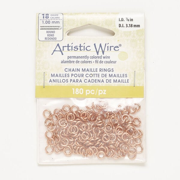 Jump ring 1pkg180, Artistic Wire®, copper, 5mm round, 3.1mm inside diameter, 18 gauge. image number 0