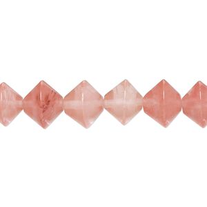 Bead, cherry "quartz" glass, 11x8mm bicone with 0.6-0.8mm hole. Sold per 15-inch strand.
