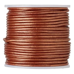 Cord, leather (coated), metallic brick red, 1.4-1.6mm round. Sold per 25-yard spool.