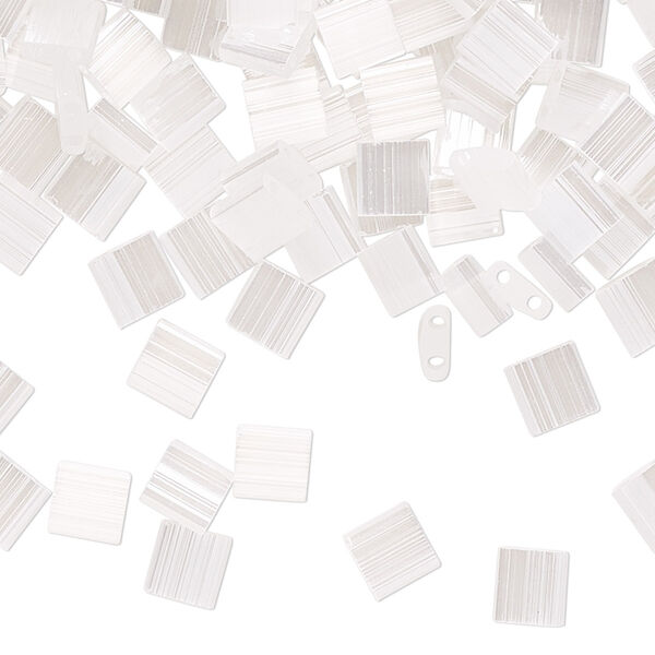 Seed bead, TILA®, glass, pkg/40g, 5mm full tila square, translucent silk luster white pearl, (TL-2548). image number 0