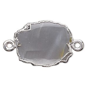 Grey moonstone / sterling silver 1pkg2, electrocoated copper-plated / silver-plated freeform rectangle link natural 13x12mm-15x14mm