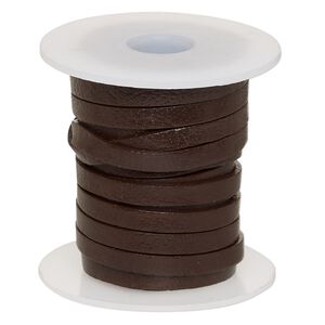 Cord, leather, brown, 4mm flat. Sold per 5-yard spool.