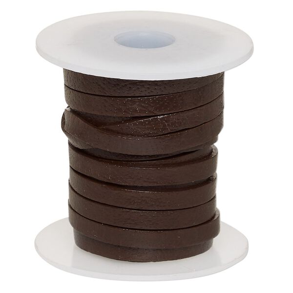 Cord, leather, brown, 4mm flat. Sold per 5-yard spool. image number 0