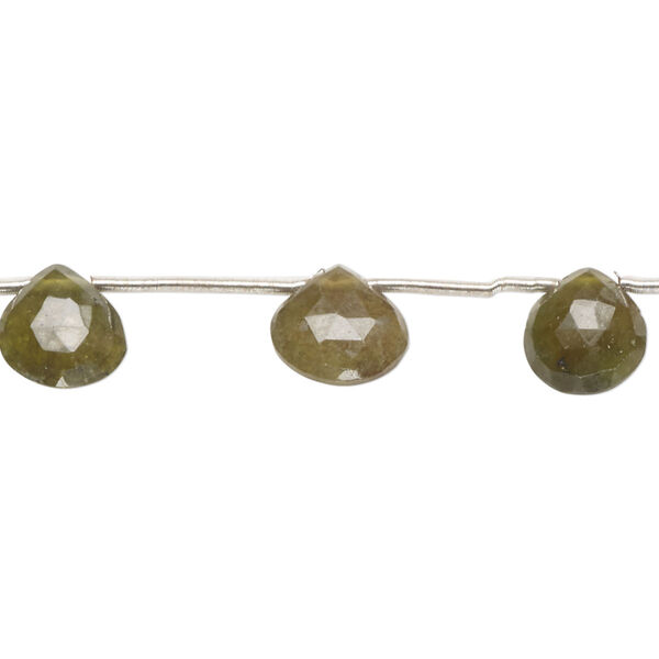 Bead, vesuvianite (natural), 7-9mm top-drilled hand-cut faceted puffed teardrop, B- grade, Mohs hardness 6-1/2. Sold per pkg of 11. image number 0