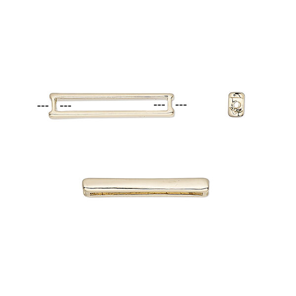 Bead, Delica®, bead frame, pewter, pkg/2, 19x3.5mm fits size 11/0 Delica seed beads setting rectangle, gold-plated (F0524/G). image number 0