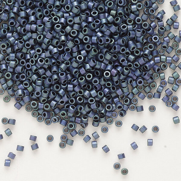 Seed bead, Delica®, glass, pkg/7.5g, #11 round, opaque matte metallic gold iris blueberry (DB-1052). image number 0