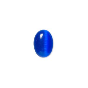 Cabochon, cat's eye glass (fiber optic glass), blue, 14x10mm calibrated oval, quality grade. Sold per pkg of 10.