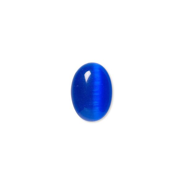 Cabochon, cat's eye glass (fiber optic glass), blue, 14x10mm calibrated oval, quality grade. Sold per pkg of 10. image number 0