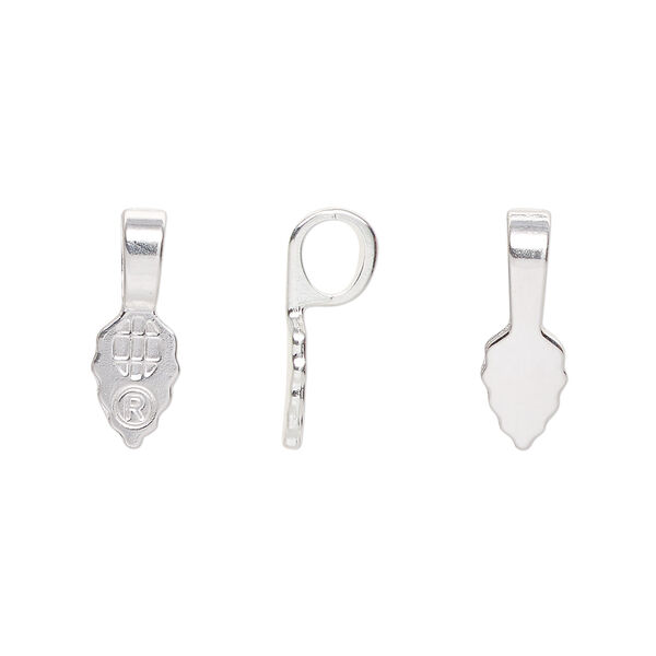 Bail, Aanraku&reg;, glue-on, silver-plated "pewter" (zinc-based alloy), 16x5.5mm with 9x5.5mm leaf flat base. Sold per pkg of 25. image number 0