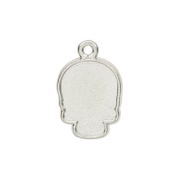 Charm, imitation rhodium-plated "pewter" (zinc-based alloy), 20x16mm skull with 18x14mm flat back skull glue-in setting. Sold individually. image number 0