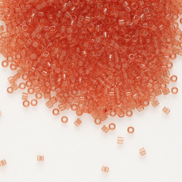 Seed bead, Delica®, glass, pkg/250g, #11 round, transparent outside dyed peach (DB-1302). image number 0
