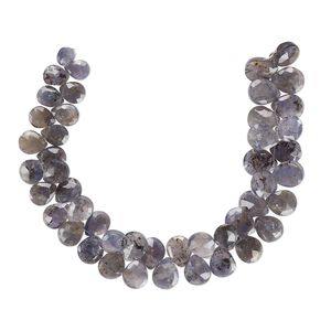 Iolite 1pkg1, hand-cut top-drilled faceted puffed teardrop bead natural 8 inch graduated 8x6mm-11x9mm