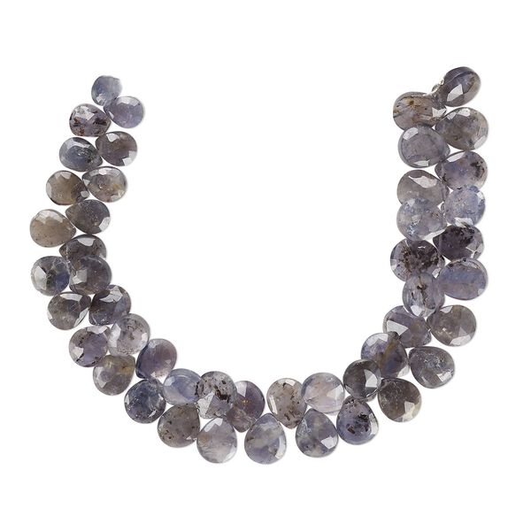 Iolite 1pkg1, hand-cut top-drilled faceted puffed teardrop bead natural 8 inch graduated 8x6mm-11x9mm image number 0