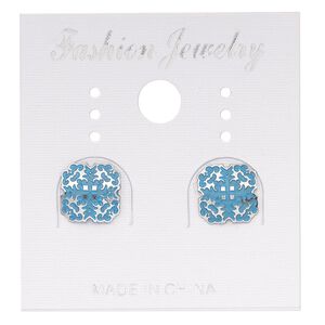 Earstud, stainless steel, blue patina, 10mm fancy diamond. Sold per pair.