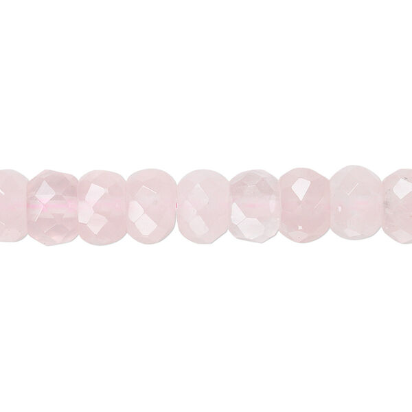 Bead, rose quartz (natural), 8x5mm tumbled faceted rondelle, B grade, Mohs hardness 7. Sold per 15-1/2" to 16" strand. image number 0