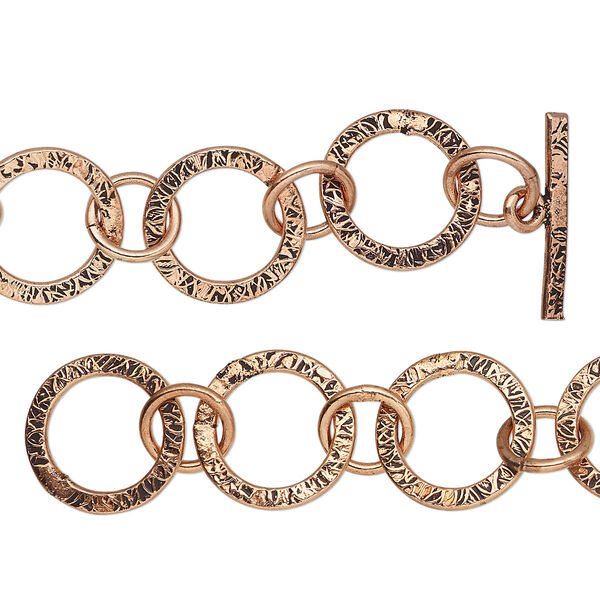Chain, antiqued copper, 15mm textured round link, 36 inches with toggle clasp. Sold individually. image number 0