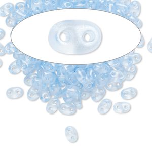 Seed bead, Preciosa Twin™ Czech glass, pkg/50g, 5x2.5mm oval, translucent light blue terra pearl clear, (08136).