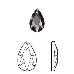 Flat back 24pk graphite foil back, Crystal Passions® 14x9mm pear 2303