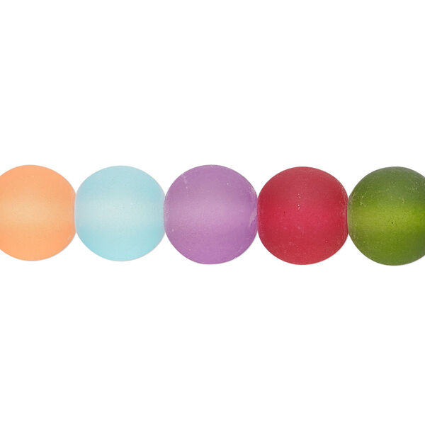 Bead, glass, translucent matte multicolored, 10mm round. Sold per 15-1/2 to 16-inch strand. image number 0