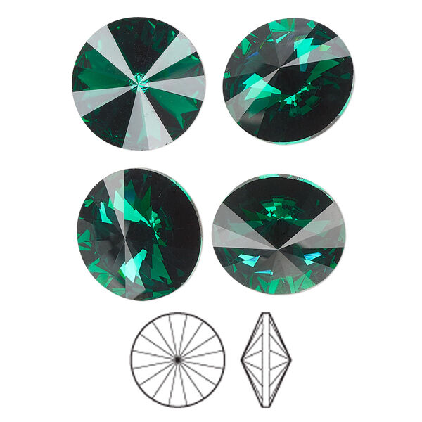 Chaton 4pk emerald foil back, Preciosa MAXIMA Czech crystal rhinestone 14mm rivoli image number 0