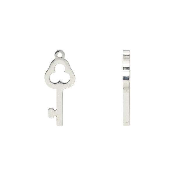 Charm, stainless steel, 16x7mm double-sided key. Sold per pkg of 2. image number 0
