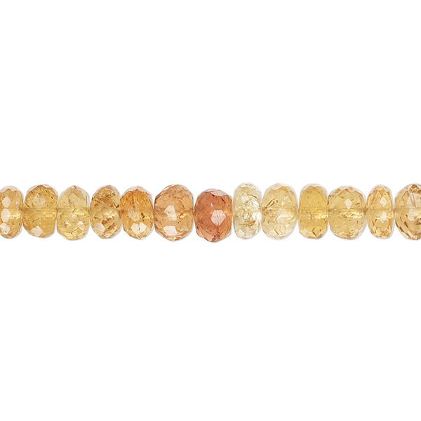 Bead, imperial topaz (heated), shaded, 4x2mm-6x4mm graduated hand-cut faceted rondelle, C grade, Mohs hardness 8. Sold per 8-inch strand, approximately 60 beads. image number 0