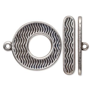 Clasp toggle 1pkg1 silver-plated pewter (tin alloy), 24.5mm go-go, antique 1-strand
