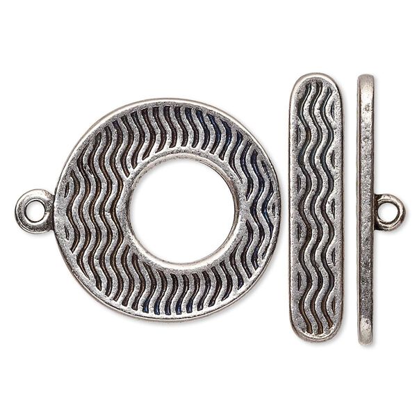 Clasp toggle 1pkg1 silver-plated pewter (tin alloy), 24.5mm go-go, antique 1-strand image number 0