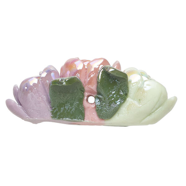 Focal 1pkg3 porcelain, metallic green / pink / purple, 42x16mm flower cluster. image number 1