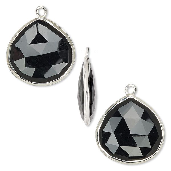 Drop, black onyx (dyed) and sterling silver, 20mm double-sided faceted teardrop. Sold per pkg of 2. image number 0