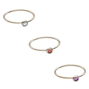 Ring, amethyst / garnet / apatite (natural) / gold-finished sterling silver, 4.5mm wide, size 9. Sold per 3-piece set.