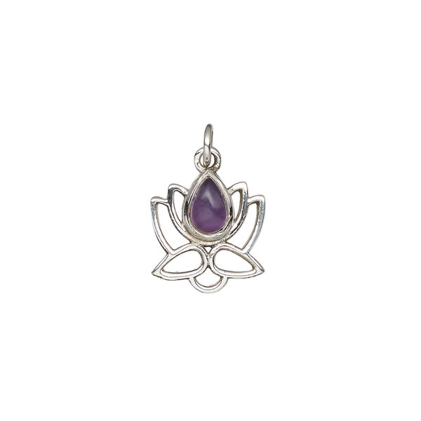 Amethyst / sterling silver 1pkg1, open lotus drop natural antiqued 12x12mm image number 1