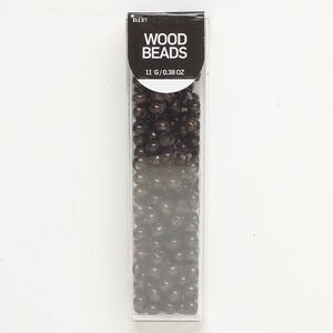 Bead, wood (dyed), pkg/11g, dark brown, 5x4mm rondelle.