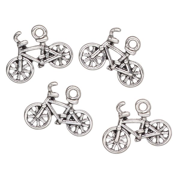 Charm, antique silver-finished "pewter" (zinc-based alloy), 18x15mm bicycle. Sold per pkg of 4. image number 0