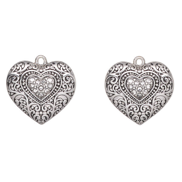 Charm, antique silver-finished "pewter" (zinc-based alloy), 23x21mm fancy heart. Sold per pkg of 2. image number 0