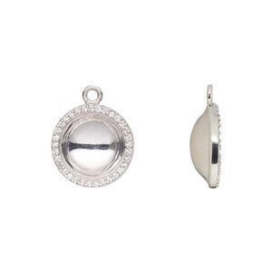 Drop, Almost Instant Jewelry®, rhodium-plated sterling silver and cubic zirconia, clear, 14mm round with SS47 rivoli glue-in setting. Sold individually.