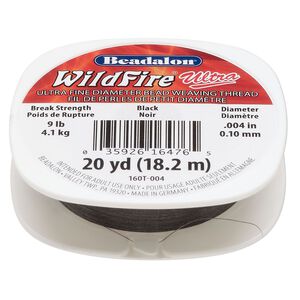 Thread, WildFire™ Ultra, polyester, black, size 0.1 weaving thickness. Sold per 20-yard spool.