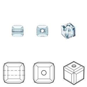 Bead 48pk aquamarine, Crystal Passions® 6mm cube 5601
