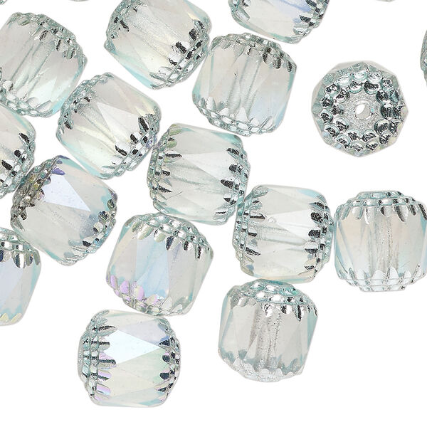 Bead 1pkg40 Czech dipped d&eacute;cor glass, light blue Apollo AB, 10mm round cathedral. image number 0