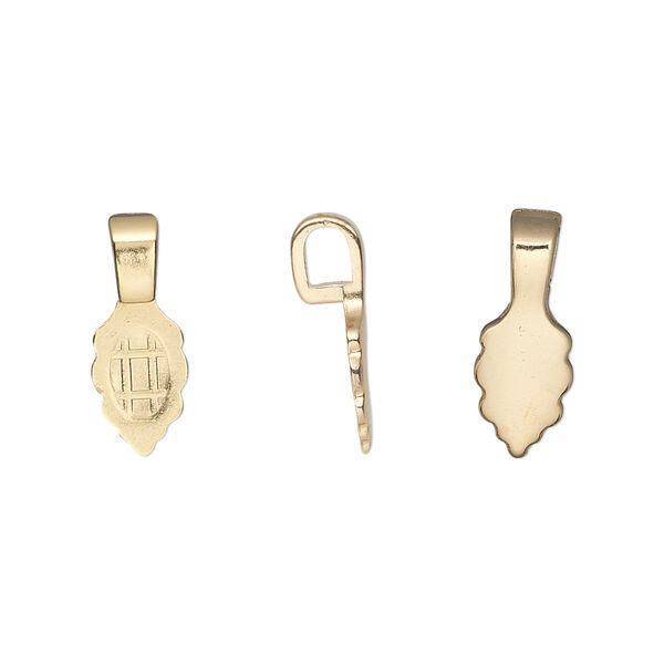 Bail, Aanraku®, glue-on, gold-plated "pewter" (zinc-based alloy), 16x5.5mm with 9x5.5mm leaf flat base. Sold per pkg of 5. image number 0
